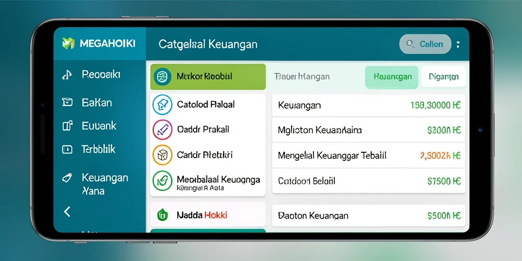 Tampilan antarmuka aplikasi MEGAHOKI dengan fitur Catatan Keuangan.